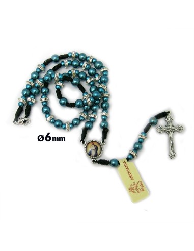 Rosario Plastico 6 MM Azul Liso En Cuerda Con Disco Circonitas Y Mosqueton
