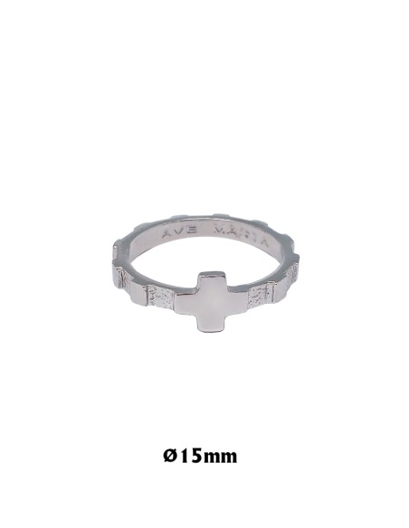Rosario Anillo Plata Plano Grabado Ave Maria 15mm Con Caja