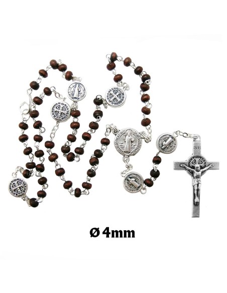Rosario Madera Marron San Benito 4Mm Paters Medalla San Benito En Caja