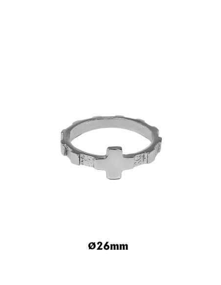 Rosario Anillo Plata Plano Cruz Lisa 26mm
