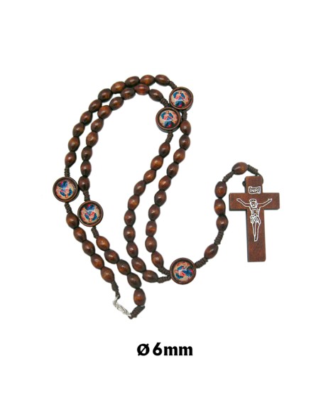Rosario Madera Ovalado 6Mm Virgen Desatanudos En Caja Serigrafiada