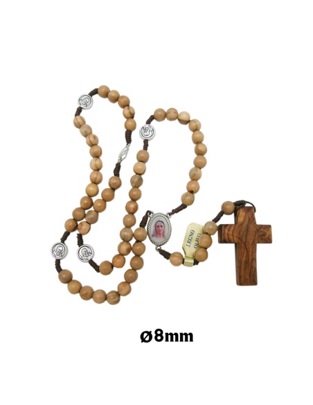 Rosario Madera 8Mm Olivo Padre Pio En Paters Con Cuerda Y Cruz