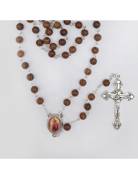 Rosario Madera Redondo 6Mm Madera Oscuro Rayado