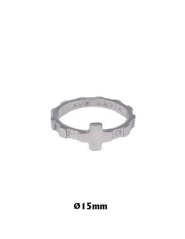 Rosario Anillo Plata Plano Grabado Ave Maria 15mm Con Caja