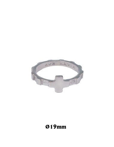 Rosario Anillo Plata Plano Grabado Ave Maria 19mm Con Caja