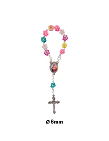 Decena Multicolor Flores de Goma con Mosqueton