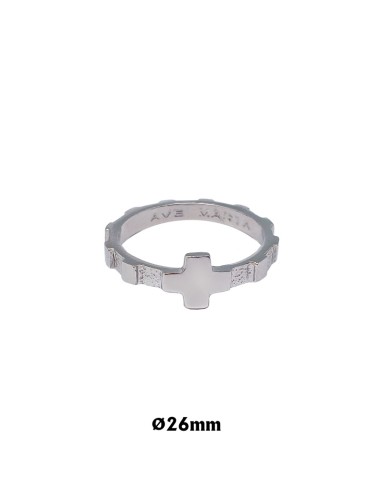 Rosario Anillo Plata Plano Grabado Ave Maria 26mm Con Caja
