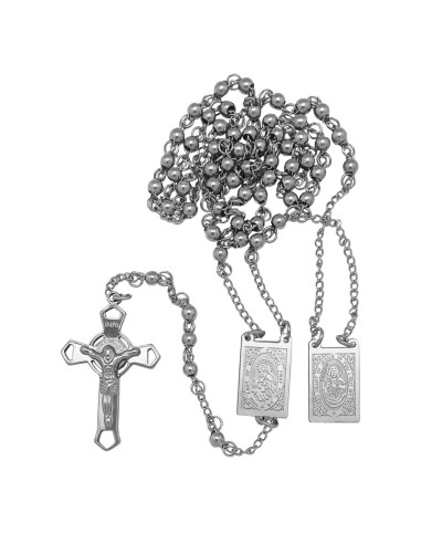Rosario Acero escapulario 4mm con medallas 2x1.4cm cruz picos grabada laser san benito