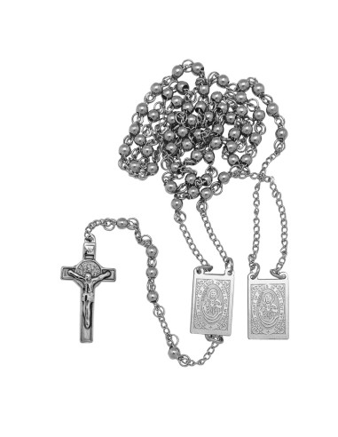 Rosario Acero 4mm medallas con Sagrado Corazon de Jesús
