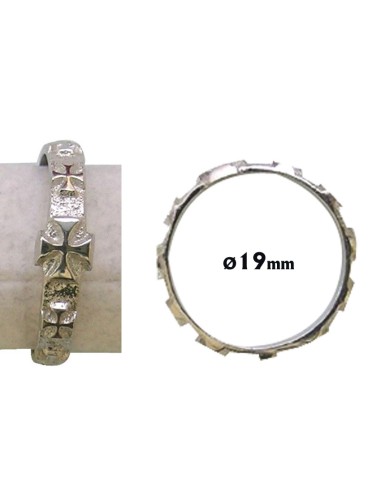 Rosario Anillo Plata Cruces En Relieve 19mm Con Caja