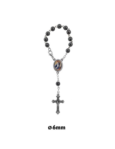 Decena Ematite 6mm con Cruz y Mosqueton