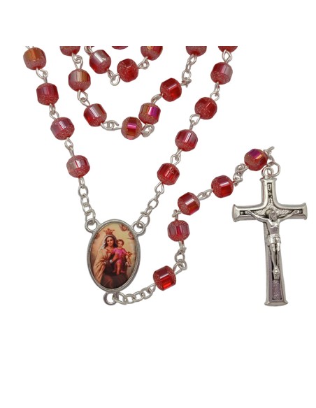 Rosario Cristal 6Mm Rojo Achatado Opaco Con Linea Central Lisa