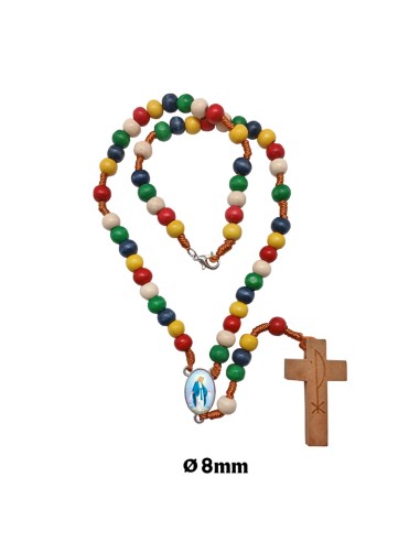 Rosario Madera Y Cuerda Multicolor...