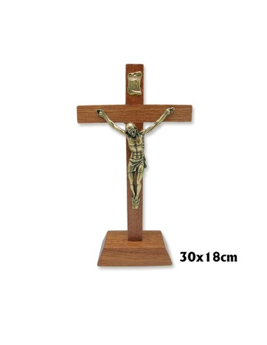 Crucifijo Madera Base 30x18cm Cristo Metal N108
