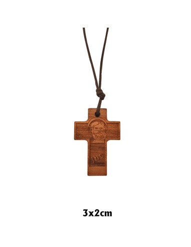 Cruz Madera Cara Cristo Grabada 31x23mm Con Cordon