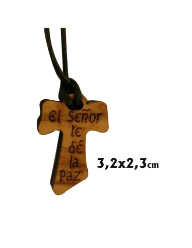 Cruz Madera Tau Con Bendicion Escrita 32x22mm Con Cordon