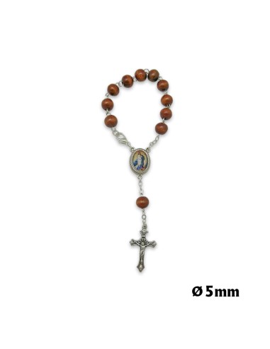Rosario Decena Madera 7Mm Marron Redondo