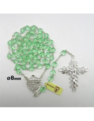 Rosario Cristal Swarosky Y Alpaca 8mm Tallado Verde Claro