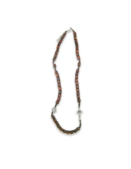 Rosario Collar Madera Cilindro 6Mm Con Cruz Y Medalla San Benito