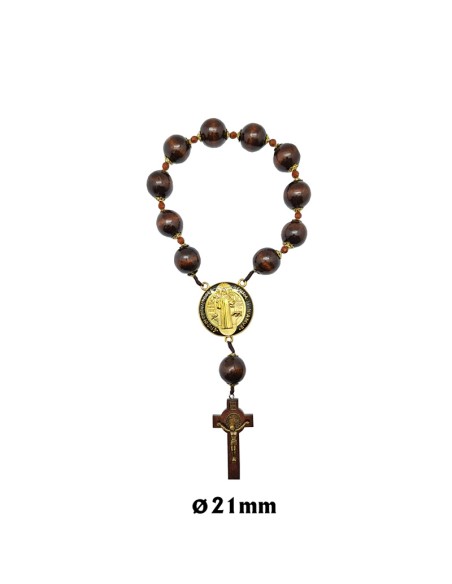 Decena Madera San Benito 22Mm Maria Medallon Y Cruz Con Medallas