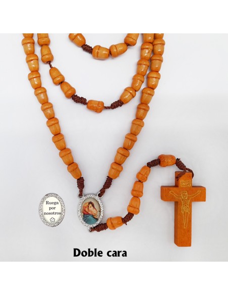 Rosario Madera Forma Bellota 9X7mm Y Cuerda Cruz Grabada