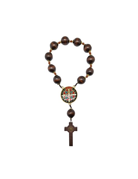 Decena Madera San Benito 22Mm Maria Medallon Y Cruz Con Medallas