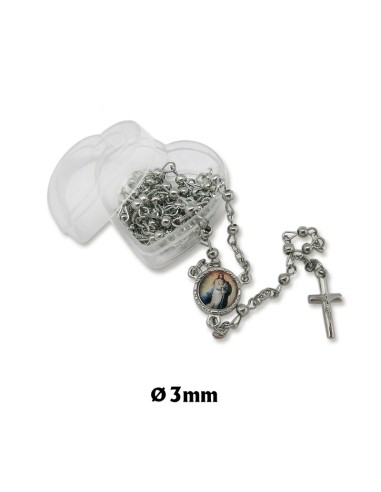 Rosario Metal 3mm En Caja Corazon Para Personalizar