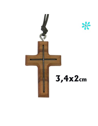 Cruz Madera Olivo 4. 2x2. 8cm Cristo E Inri Con Cordon