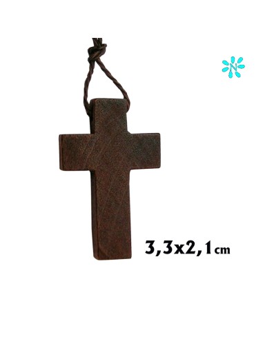 Cruz Madera Nogal Lisa 10x6 CM Cordon Blanco