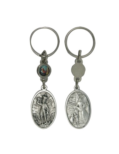 Llavero Metal Angel Guarda Y San Miguel Oval 45x26mm Con Foto Pequeña Parte Superior