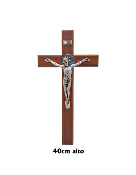 Crucifijo Madera San Benito 40x20. 5cm medallas esmaltadas ancho 4cm espeso 2.8cm
