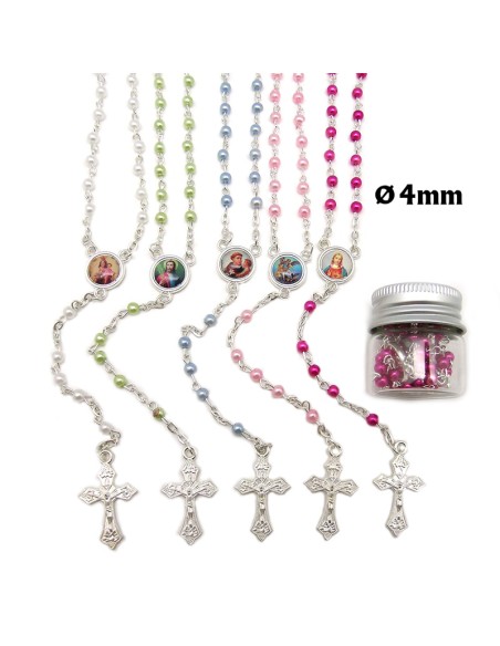 Rosario Plastico Liso 4Mm En Tarrito Tapon Metalizado