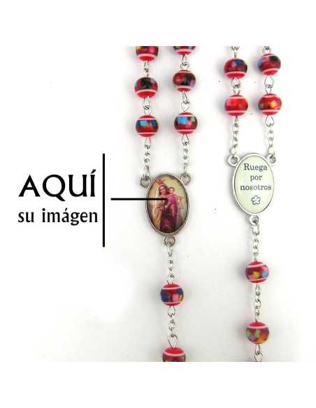 Rosario Plastico Redondo Rojo 8Mm Tipo Mosaico