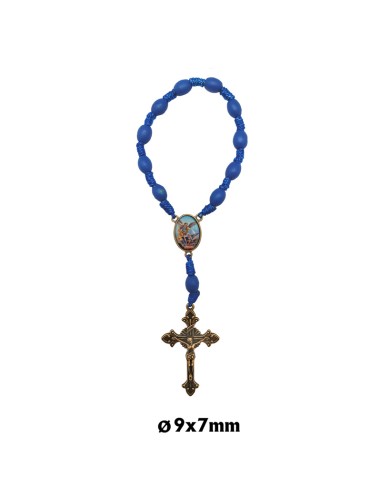 Decena Madera Y Cuerda Azul 10X8mm...