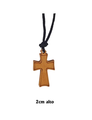 Cruz Madera Clara Picos Anchos Con Linea Grabada Interna 25x14mm Con Cordon