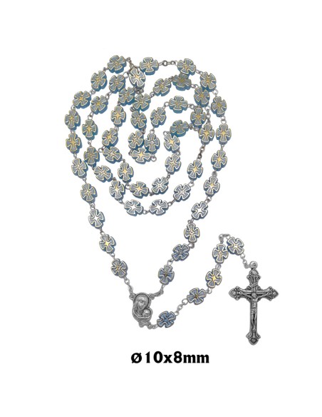 Rosario Plastico Redondo Azul 8Mm Tipo Mosaico