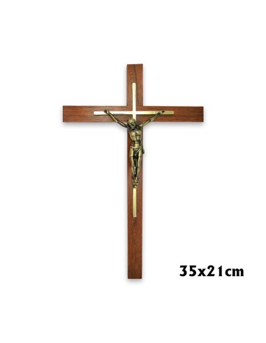 Crucifijo Madera Doble Cristo Y Cruz Metal 35x21cm