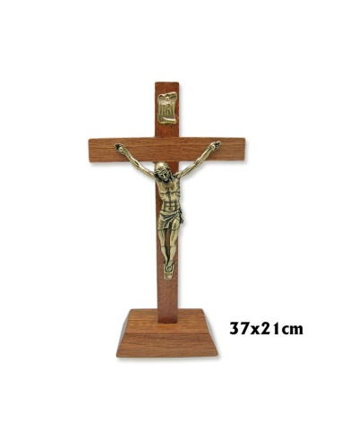 Crucifijo Madera Base 37x21cm Cristo Metal