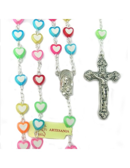 Rosario Plastico Corazones Multicolores 8Mm