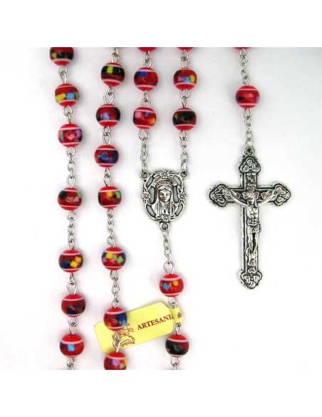 Rosario Plastico Redondo Rojo 8Mm Tipo Mosaico