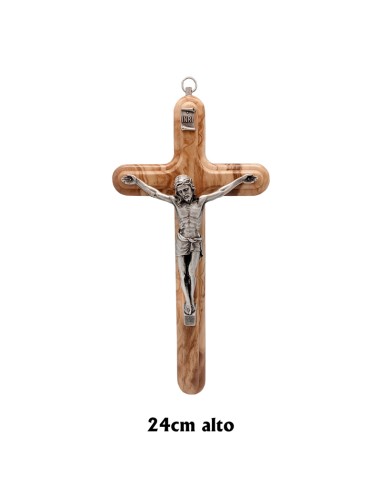 Crucifijo Madera Olivo 25x12cm interior en relieve con Cristo puntas redondeadas