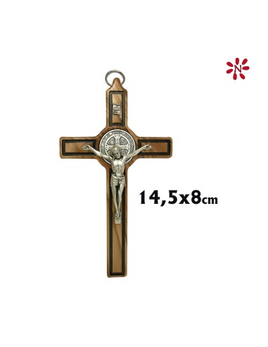Cruz San Benito 14. 5x8cm Madera Olivo Con Medalla Y Cristo Metal
