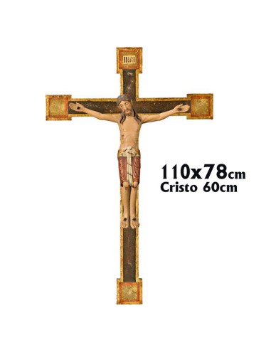 Crucifijo Madera Con Cristo Romanico Estilo Envejecido 110x78cm Cruz 60cm Cristo