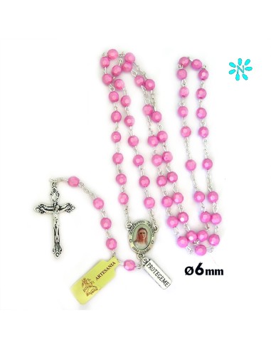 Rosario Plastico Tallado 6Mm Rosa Con...