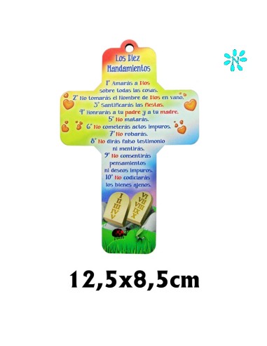Cruz Infantil A Color Madera 12. 5x8. 5cm Diez Mandamientos