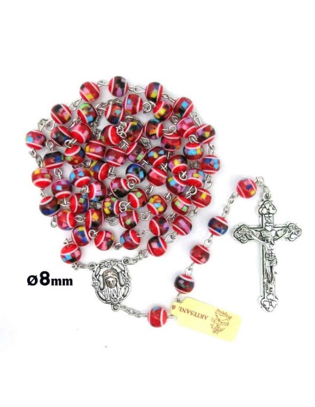 Rosario Plastico Redondo Rojo 8Mm Tipo Mosaico