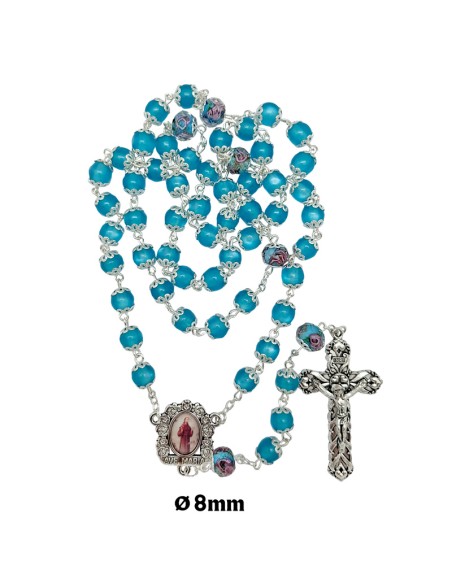 Rosario Plastico 8Mm Granos Multicolores Tipo Marmol Brillante