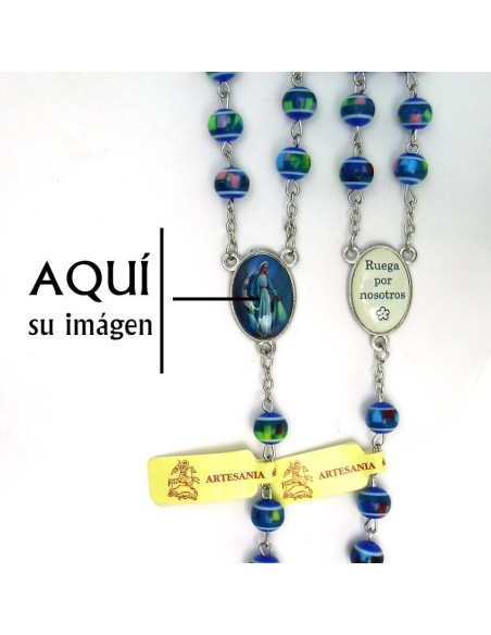 Rosario Plastico Redondo Azul 8Mm Tipo Mosaico
