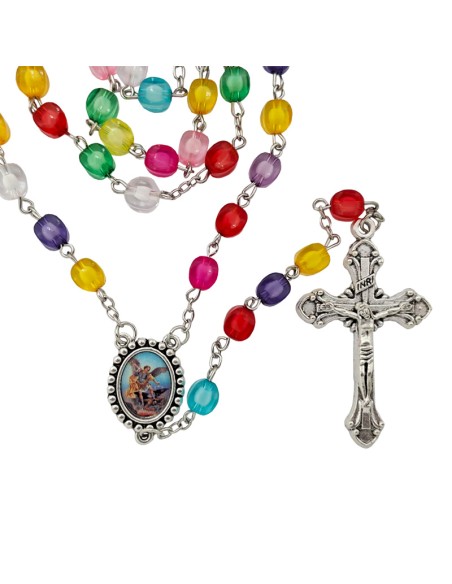 Rosario Plastico Blanco Perla Rayada 6Mm