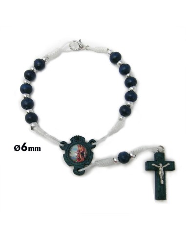 Decena Madera Azul 8x6mm Cuerda Bolitas Metal Cruz Cristo Mosqueton